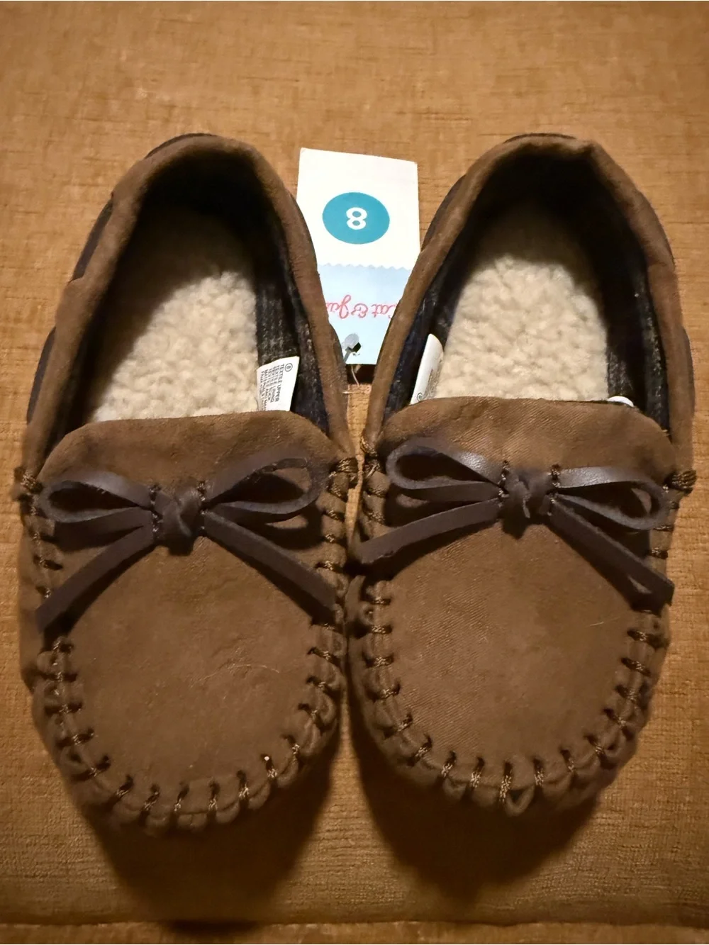 Cat & Jack Brown Kids Moccasin Slippers with Bow